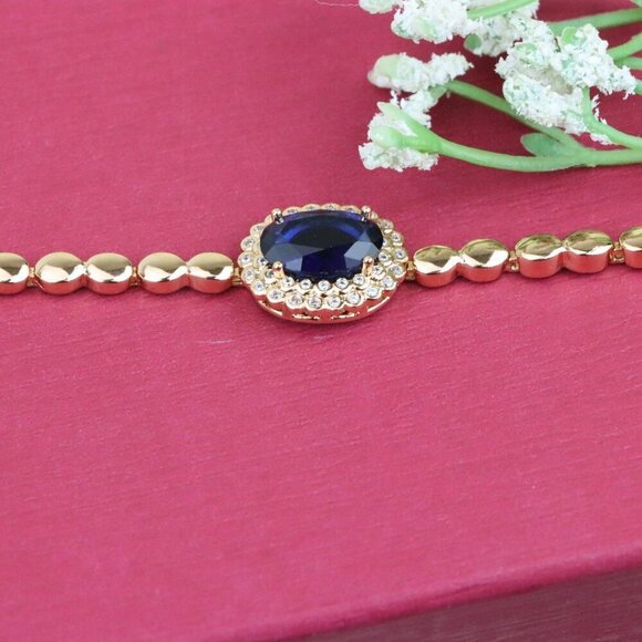 Rose Gold Bracelet with Blue Center Stone, XPBL0681 - Picture 5 of 12